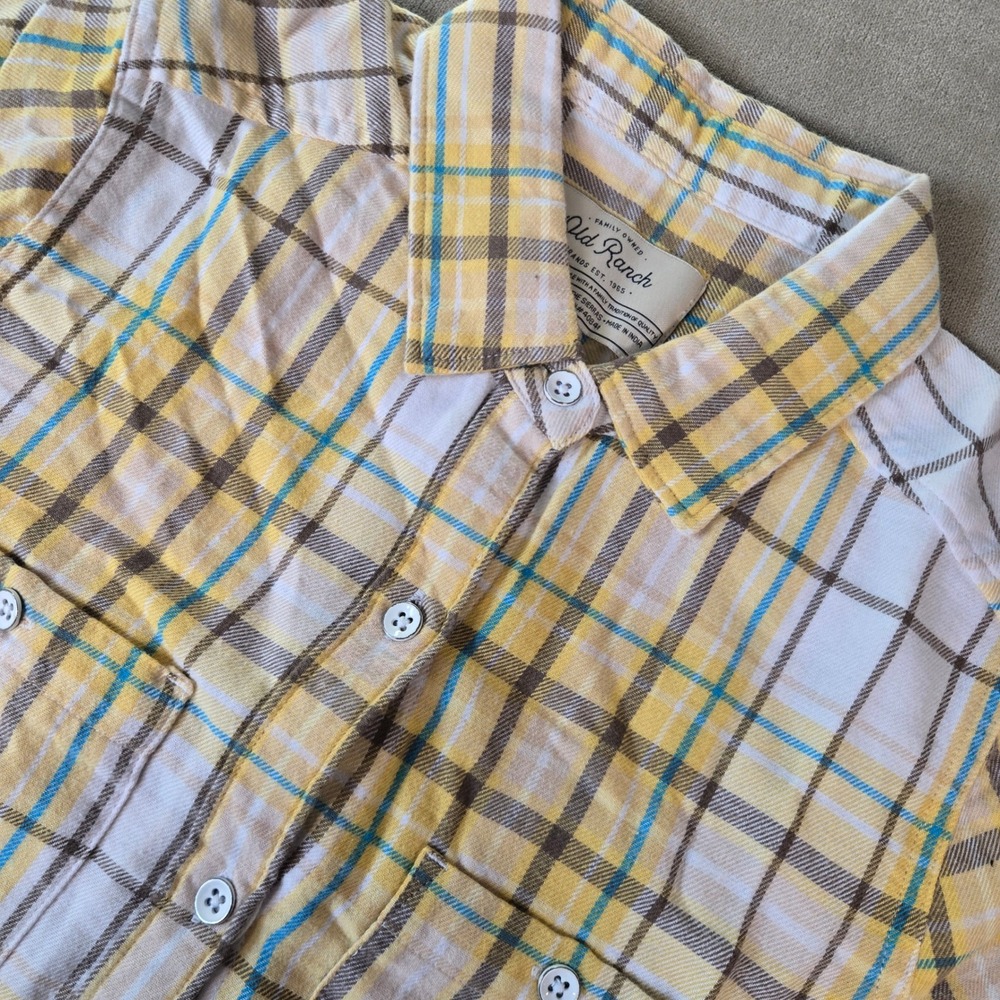 Old Ranch Adair Boyfriend Shirt Small Plaid Yellow Blue‎ Womens Western Barn